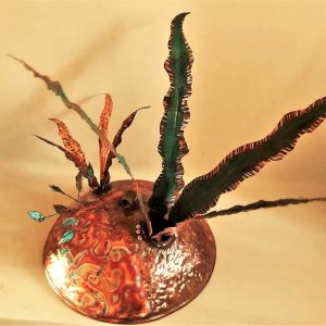 Copper scuplture for your garden with copper leaves and base