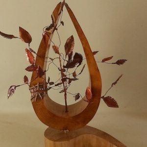 Wood and copper leaf scuplture